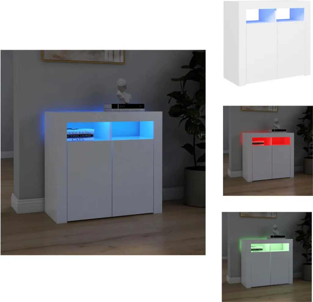 Meuble Buffet LED Blanc Brillant 80 cm - Rangement avec Portes Design