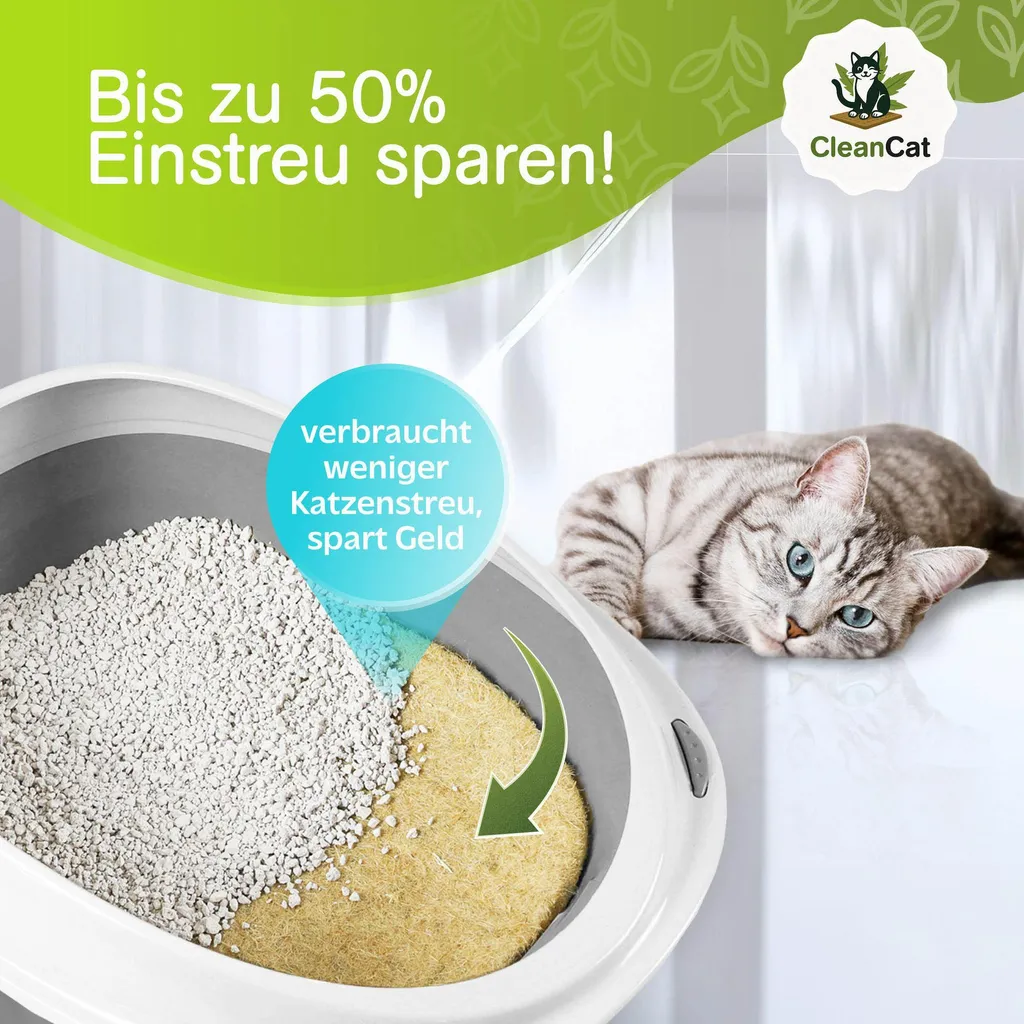 Tappetino in canapa CleanCat - ricambio per lettiera per gatti HANF | lettiera per gatti che neutralizza gli odori | tappetino per gattisenza polvere per lettiera per gatti | tappetino per gatti tagliabile a misura | tappetino per gatti naturale, altezza:5 mm , set:10 pezzi in un set - 8