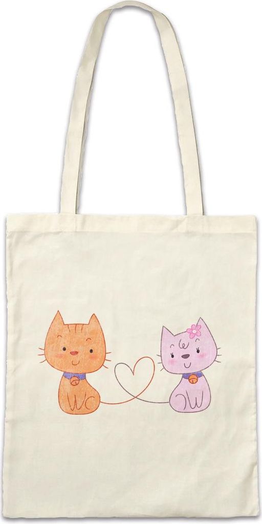 Urban Backwoods Cat Cartoon Love, Stofftasche, Farbe: Beige