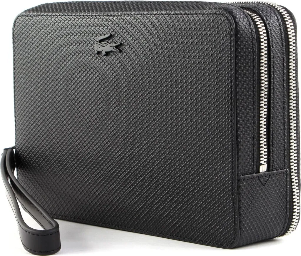 Pochette Cuir Piqué Lacoste Chantaco Noir - Petit Format Soirée Chic