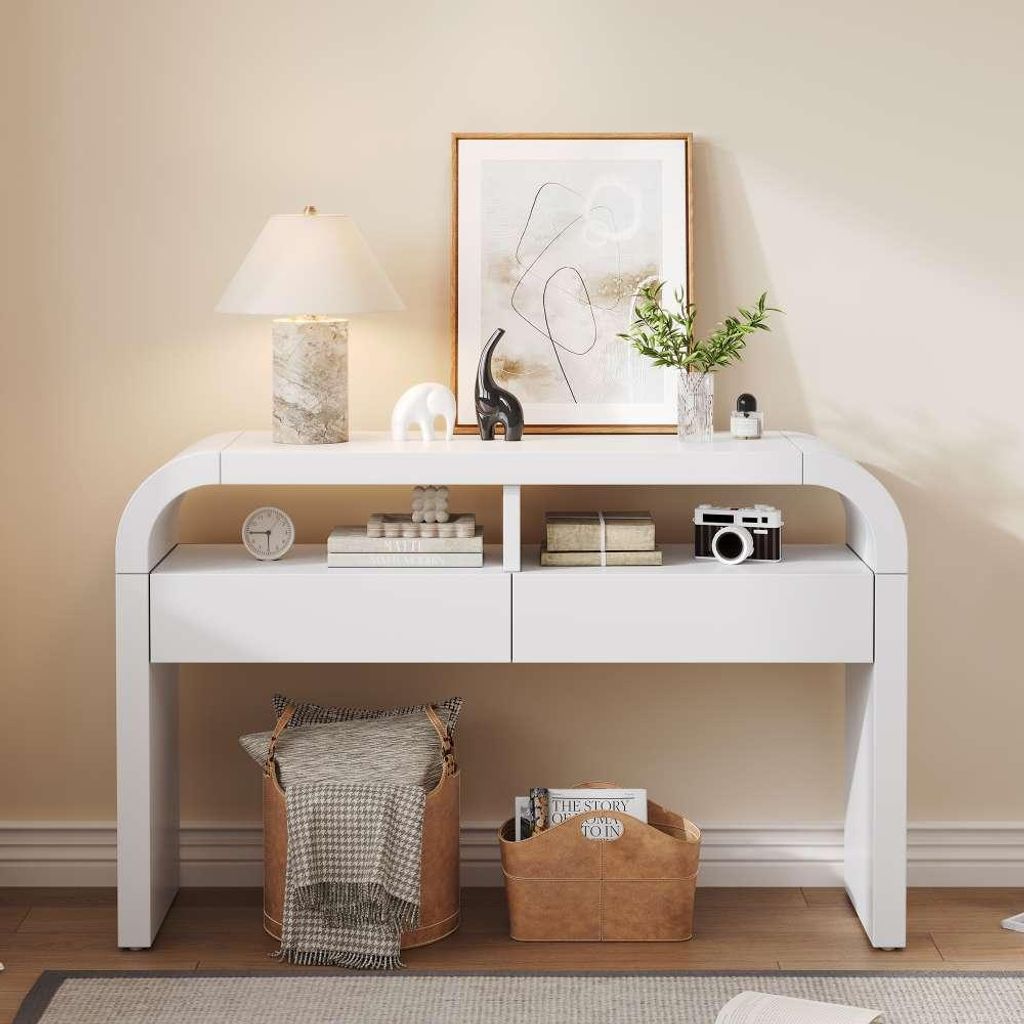 Moderner Konsolentisch mit Schubladen Weiß MDF Sideboard Flur Wohnzimmer 120x35,5x76,5 cm
