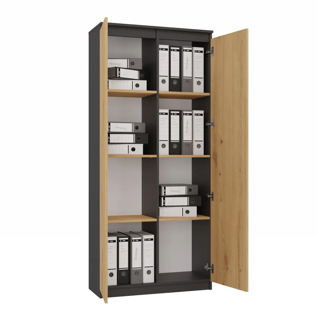 Bibliothèque de bureau KALEV bicolore chêne artisanal robuste et design - 4
