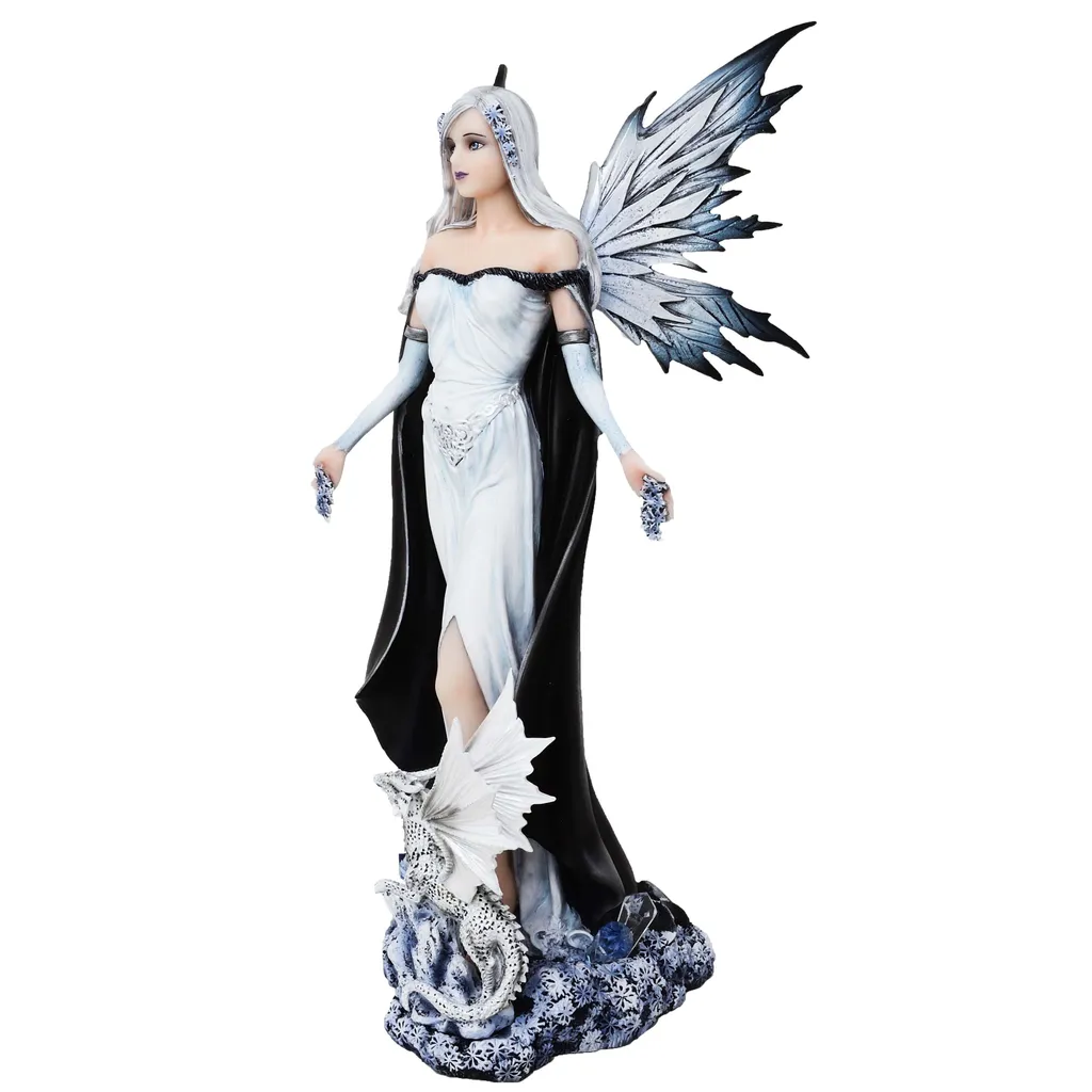 Statue Décorative Elfe et Dragon de Glace - Objet Fantastique de Luxe - 3