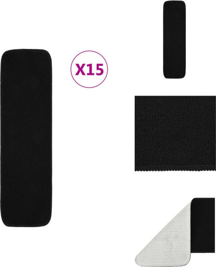 vidaXL Antirutsch Stufenmatten 15 Stk. 75x20 cm Schwarz Rechteckig - Stufenteppiche