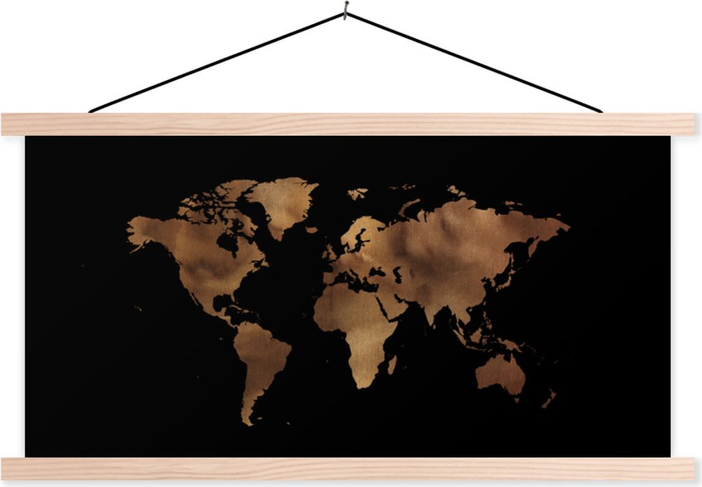 MuchoWow Textilposter Weltkarte - Leder - Braun 60x30 cm mit holzfarbenen Rahmen - Dekoration