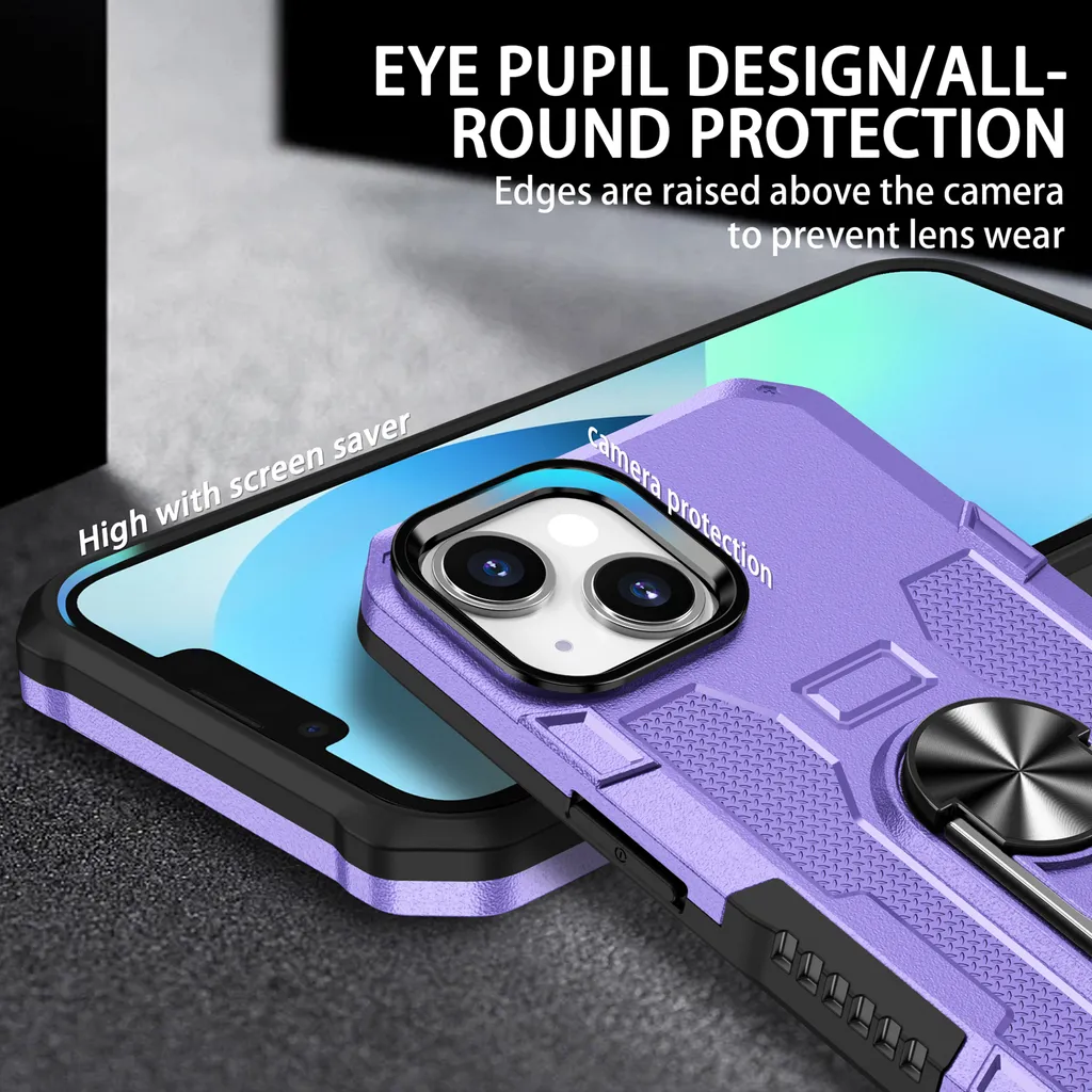 Custodia iPhone 15 Armor Viola: Protezione Militare con Anello Supporto - 2