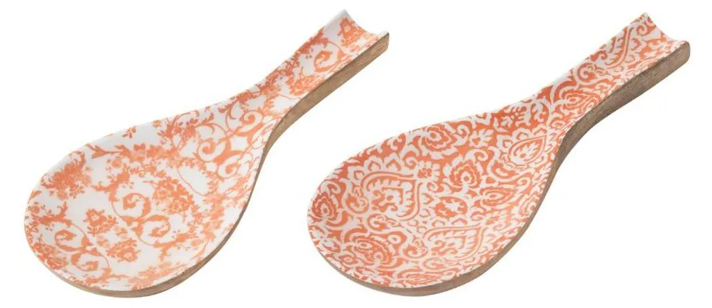 Porte-cuillère J-Line bois de manguier design orange et blanc laqué