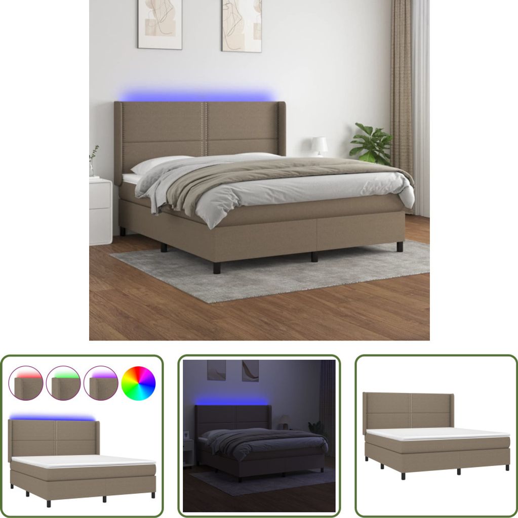 The Living Store Boxspringbett mit Matratze & LED Taupe 180x200 cm Stoff