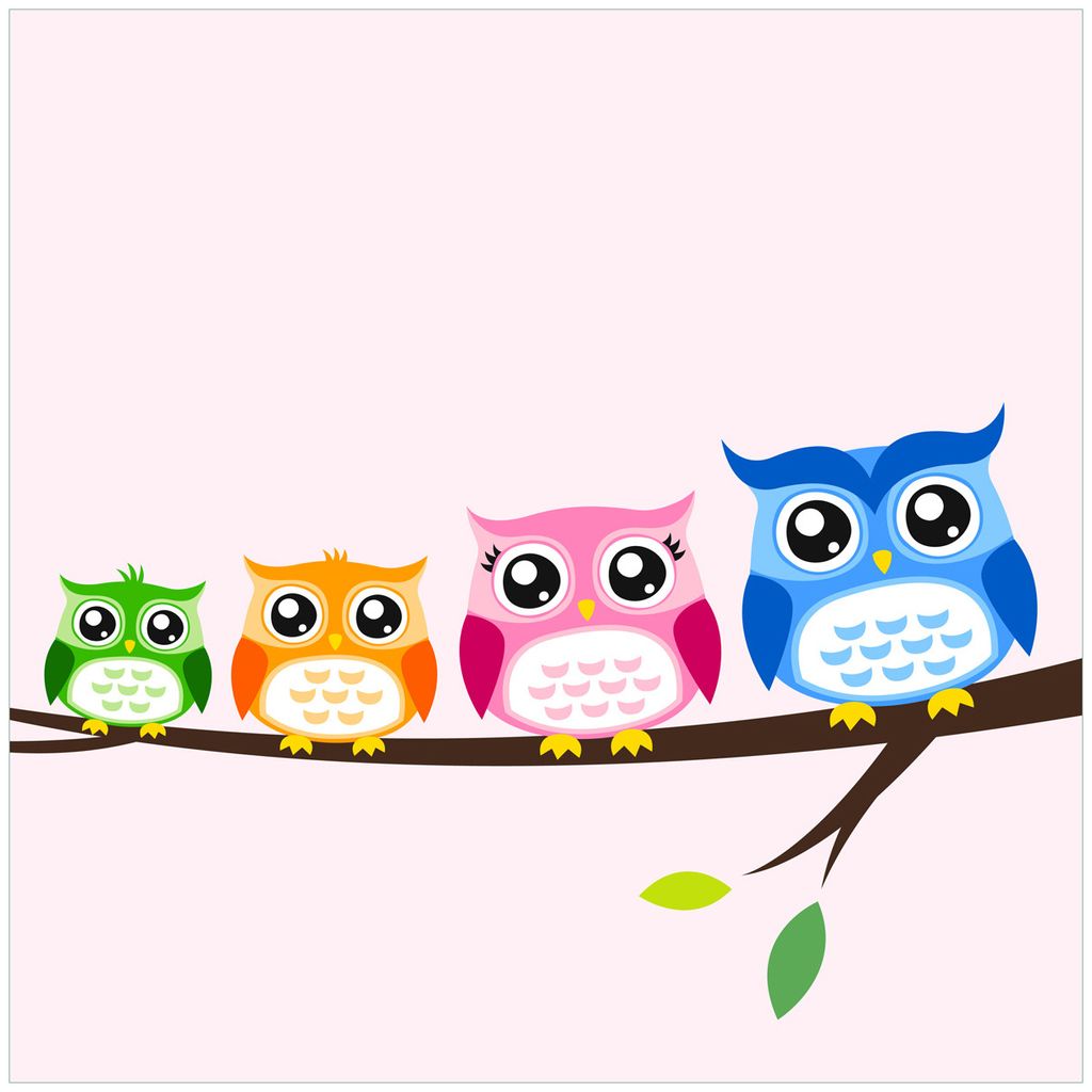 Wallario Magnet für Kühlschrank / Geschirrspüler, magnetisch haftende Folie - 60 x 60 cm, Motiv: Eulenfamilie auf einem Ast Comic Stil