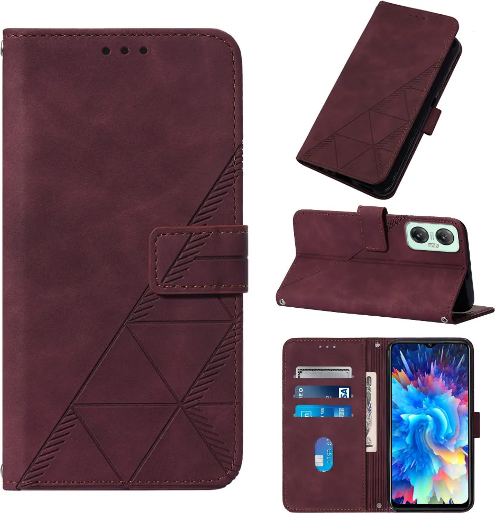 Custodia in pelle flip per Infinix Hot 20 5G custodia con design a portafoglio con goffratura, porta carte e supporto rosso