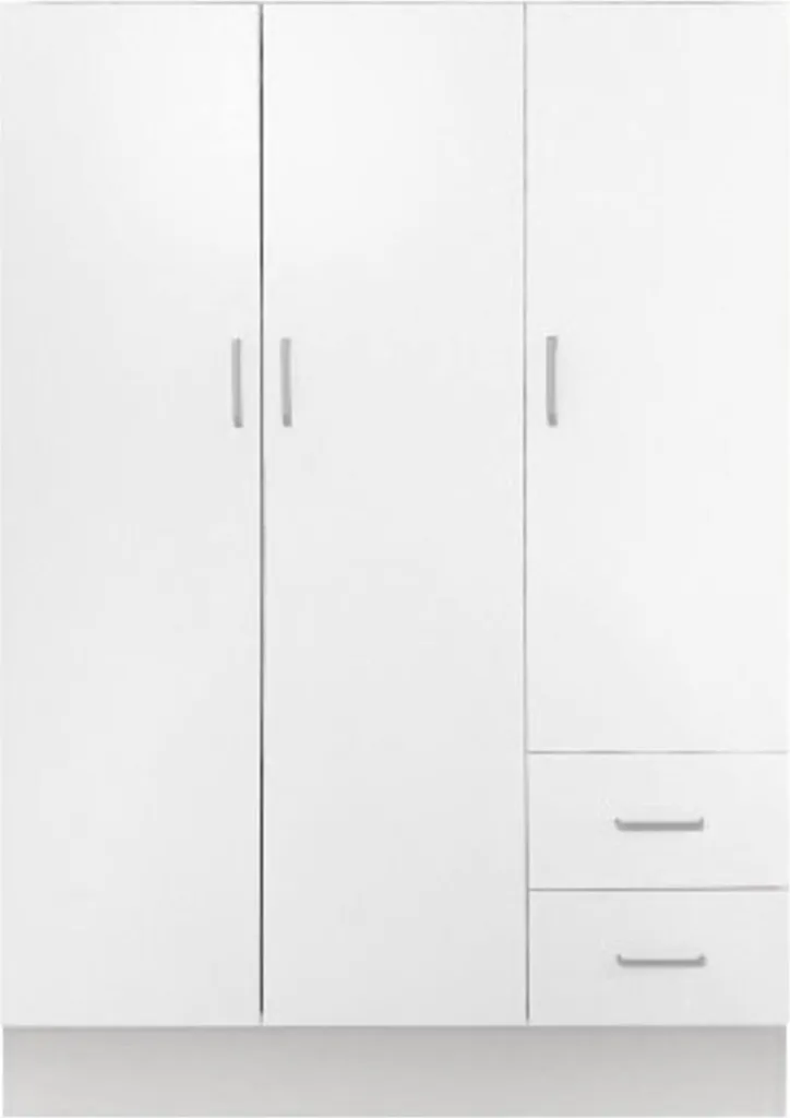 Armoire de Rangement 3 Portes Blanche 120 cm Anci avec Porte-manteaux