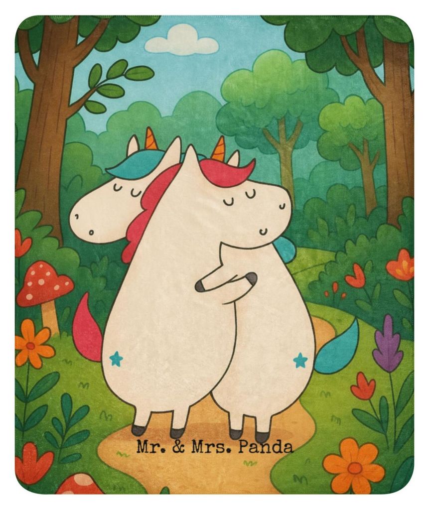 Mr. & Mrs. Panda Tagesdecke Einhörner Umarmen Design 130 x 155 cm - Weiß - Geschenk, Heimdecke, Einhorn, Liebe, Unicorn, Sister, Sofadecke, Famil...