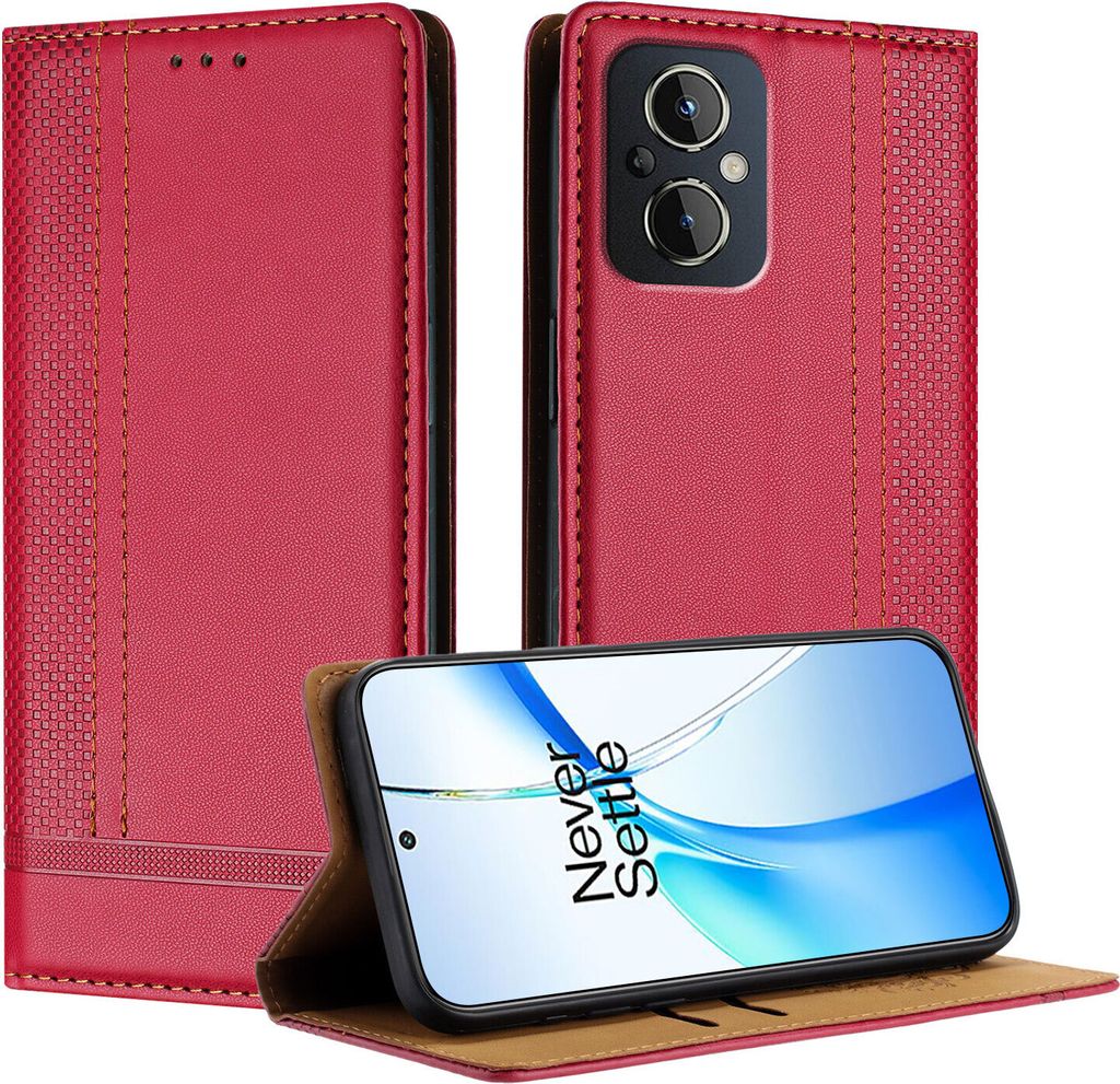 Handyhülle für OPPO Reno8 4G Leder Flip Klappbare Schutzhülle mit Standfunktion Rot