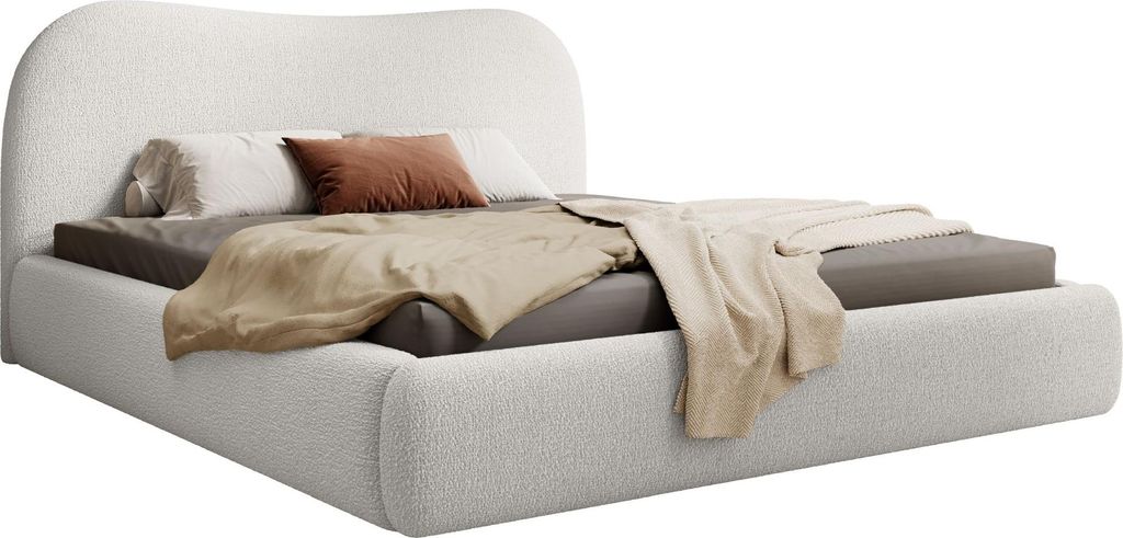 Selsey SIMSALO - Polsterbett mit Bouclé-Bezug und Stauraum, Creme, 140x200 cm