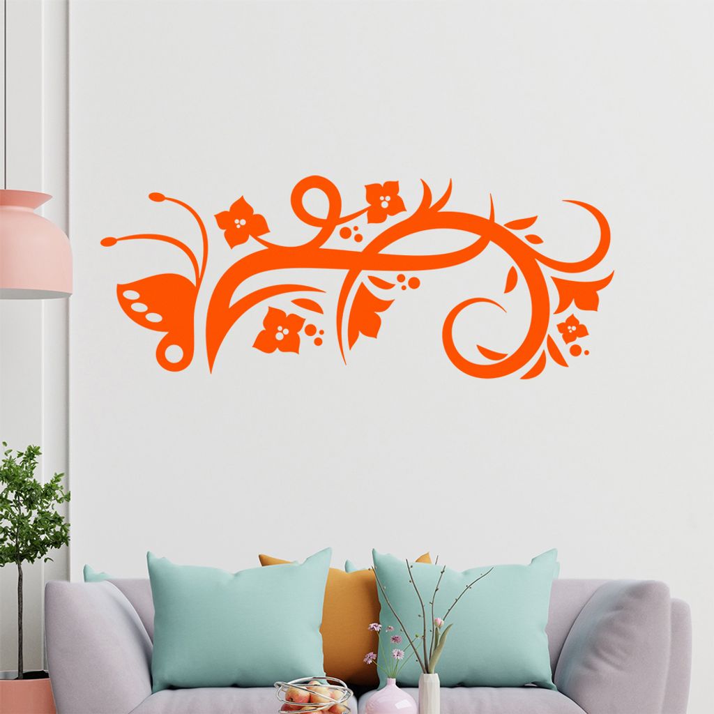 Schmetterling Blüten Ranke Wandtattoo in 6 Größen - Wandaufkleber Wall Sticker - Dekoration, Küche, Wohnzimmer, Schlafzimmer, Badezimmer