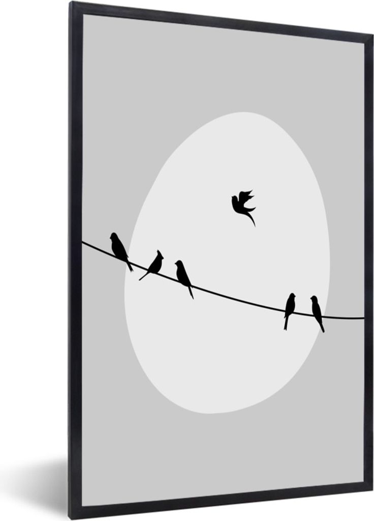 MuchoWow Gerahmtes Poster Vögel - Schwarz - Weiß 20x30 cm - Poster mit Schwarzem Bilderrahmen Wandposter Rahmen Foto Bilder - Drucken - Bilder ...