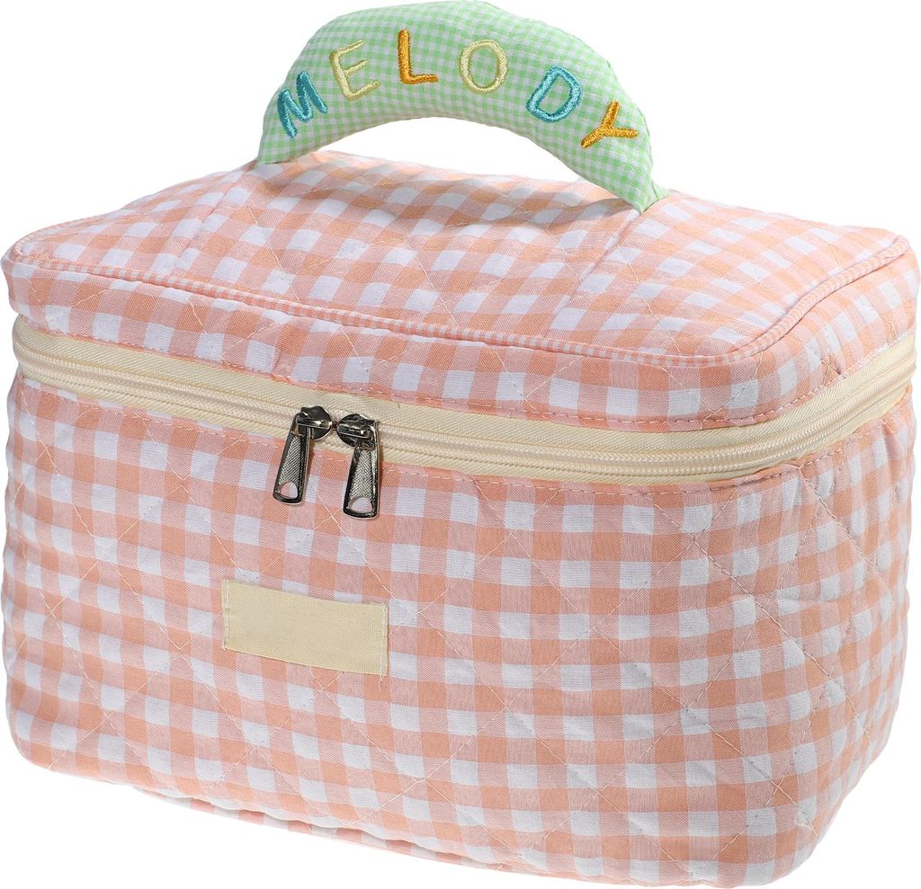 Kosmetiktasche aus Baumwolle, große Reise-Kosmetiktasche, gesteppte Kulturtasche, ästhetische Kosmetiktasche mit niedlichem Karomuster für Damen...