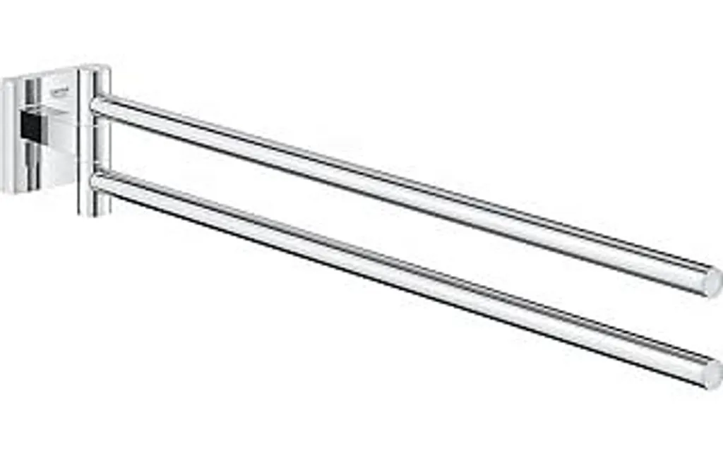 GROHE Start Cube, portasciugamani a doppio braccio (lunghezza 44 cm, orientabile, con fissaggio nascosto, da forare, viti e tasselli inclusi, superficie resistente), angolare, cromato, 40976000