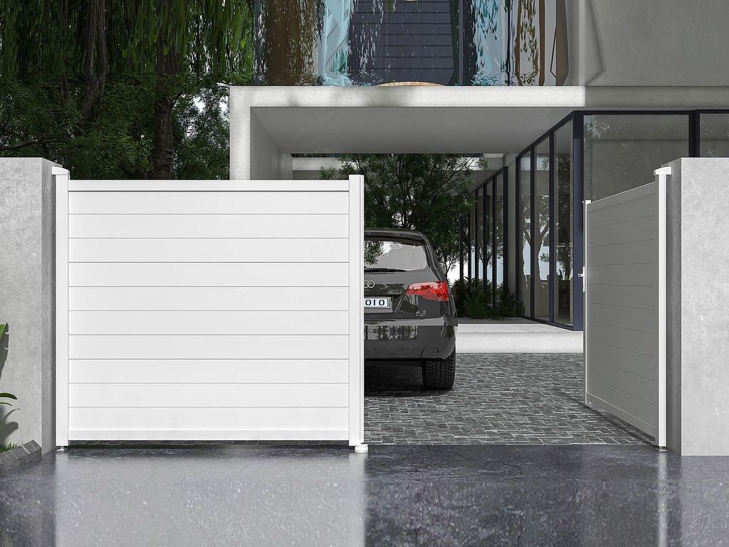 Elektrisches Flügeltor aus Aluminium - L305 x H181 cm weiß - NAZARIO