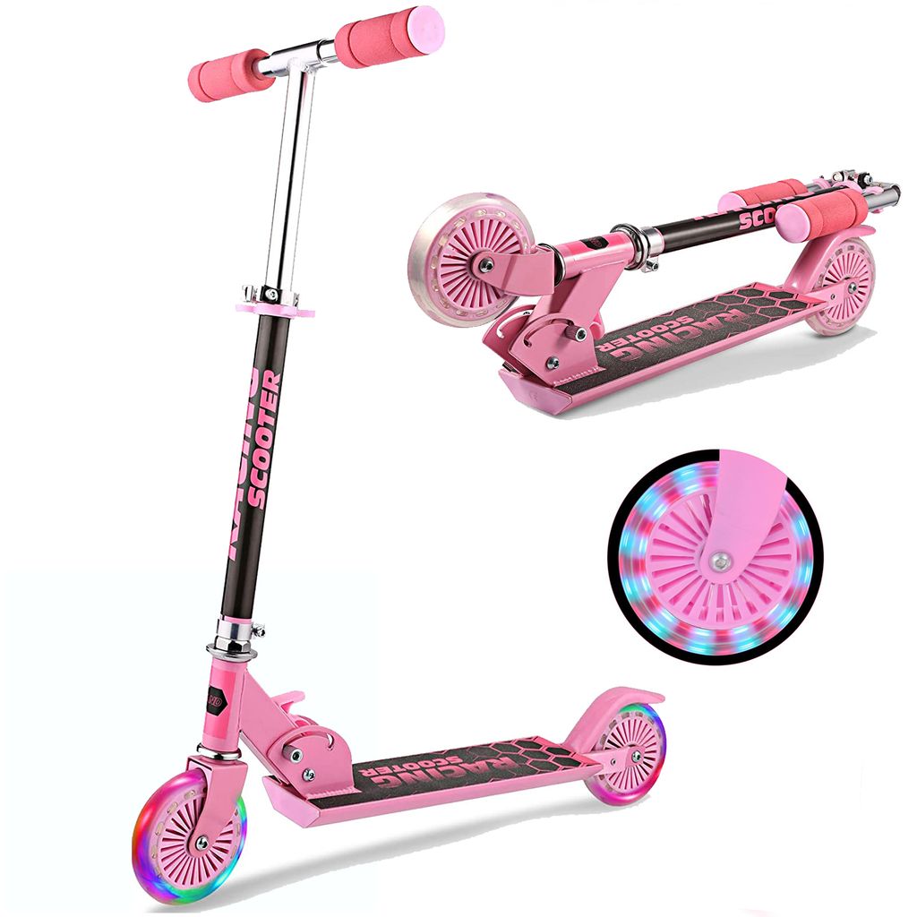 CAROMA Kids Roller Scooter Höhenverstellbar Faltbarem Lenker 3 Leuchtenden Räder 