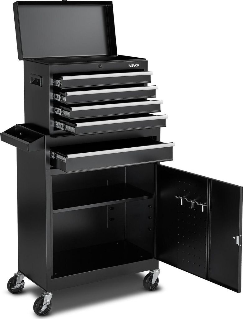 Rolling Tool Chest, 2-in-1 Design, 5 Drawers Tool Cabinet Organizer with Detachable Top Metal Toolbox, Lock Bar, Protective Liner, and Tools Rack, ...