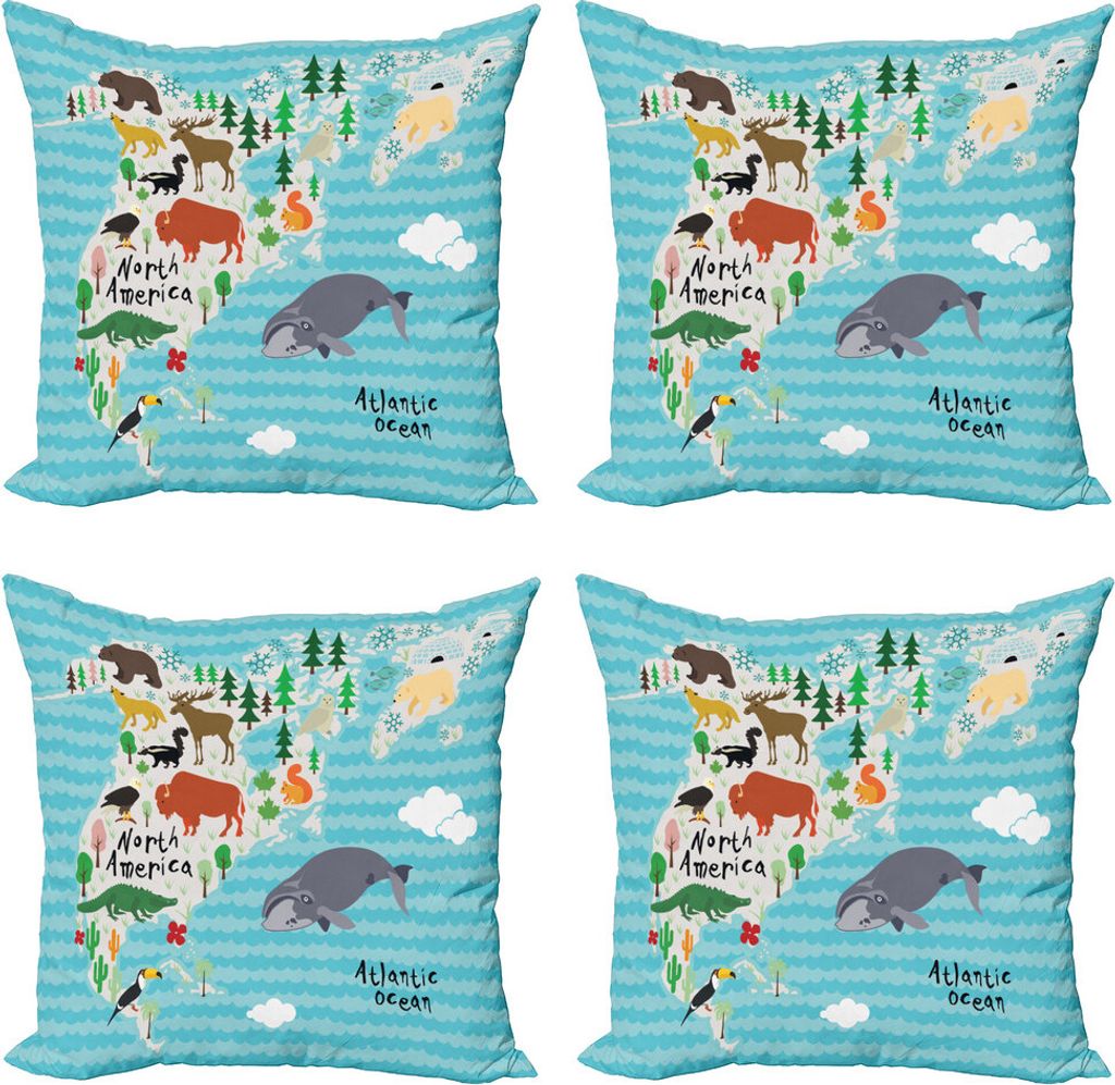 ABAKUHAUS Nordamerika Kissenbezug Set (4 Stück), indigene Tiere, Moderner Doppelseitiger Digitaldruck, 50 cm x 50 cm, Mehrfarbig