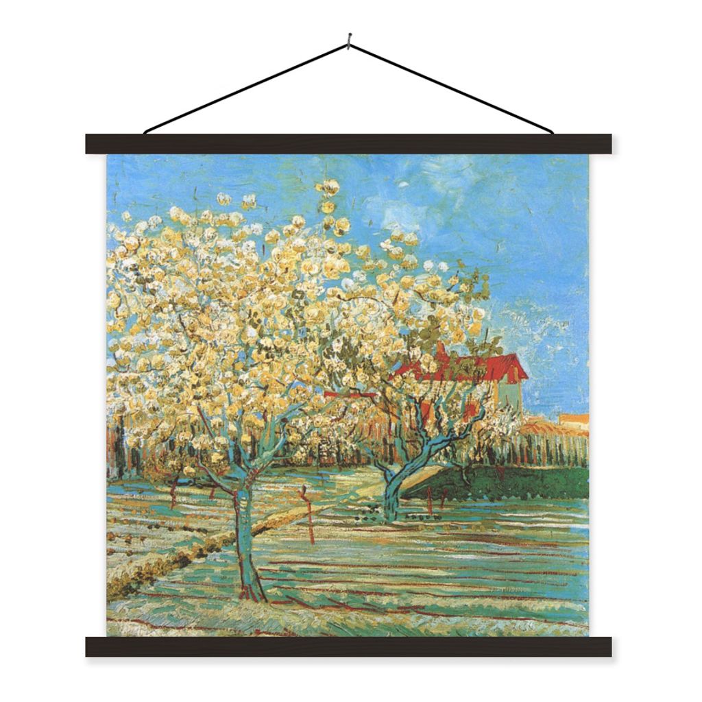 MuchoWow Textilposter Blühender Obstgarten - Vincent van Gogh 90x90 cm mit schwarzem Rahmen - Magnetisches
