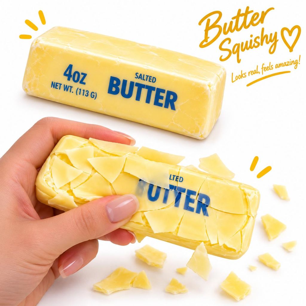 Butter Squishy mit Wachsschicht – Stressspielzeug zum Produktbild  KI-generiertes Bild