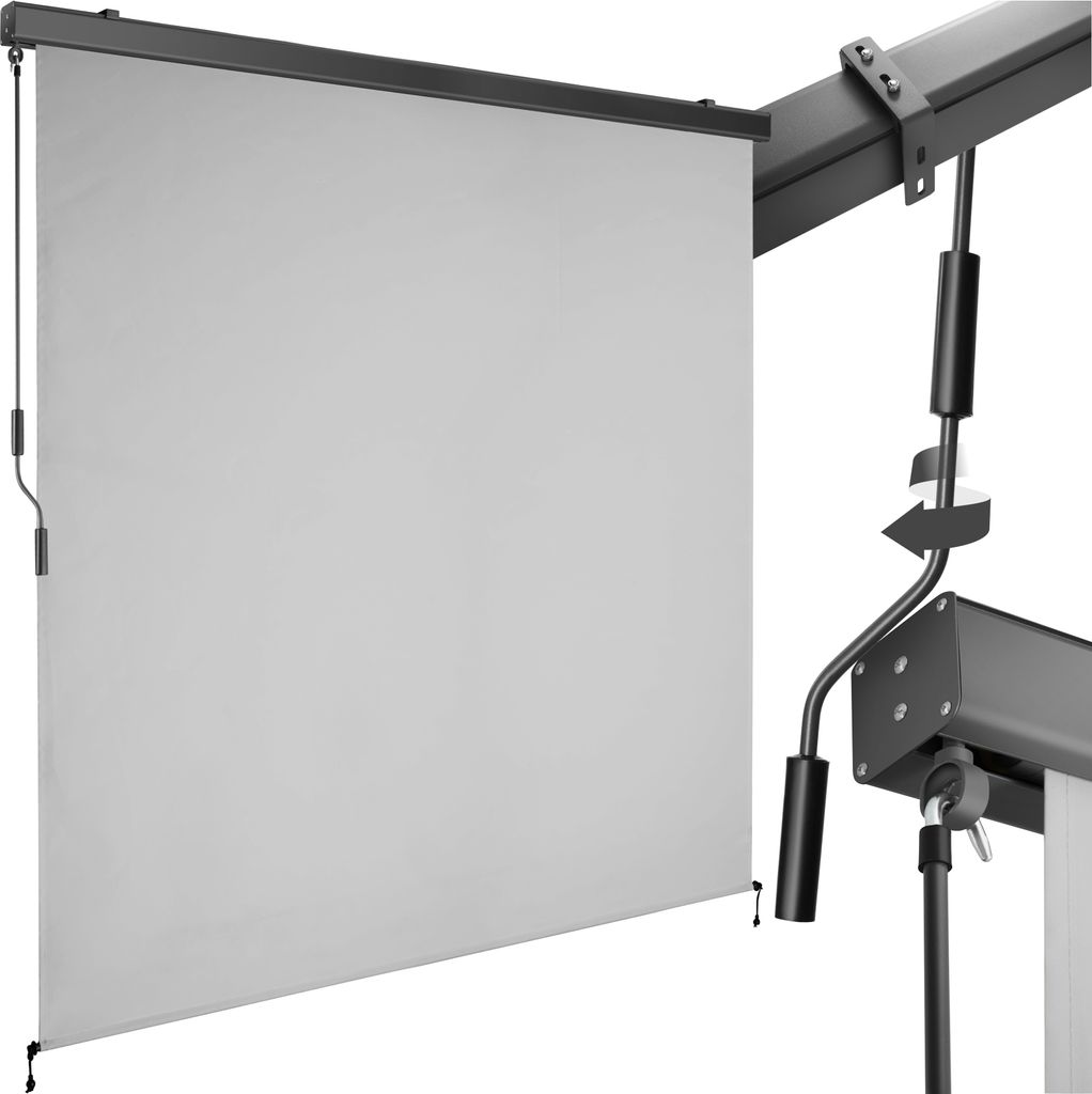 A projection screen is shown, with a close-up inset of the crank mechanism.