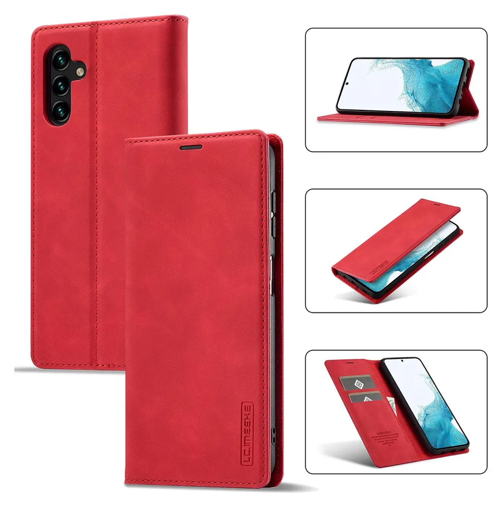 Galaxy A54 5G Custodia in pelle con funzione stand e porta carte, custodia design portafoglio per Samsung Galaxy A54 5G rosso