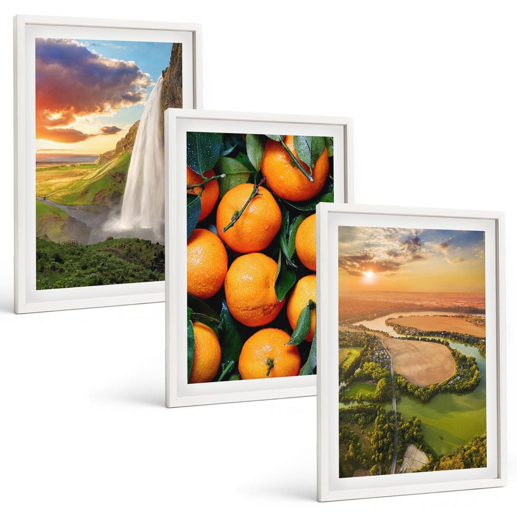Bilder Set 3-teilig im weißen Rahmen – Wandbilder 3 Stück – gerahmte Poster für Wohnzimmer, Schlafzimmer und Flur – 40x60 cm – Orange Mo...