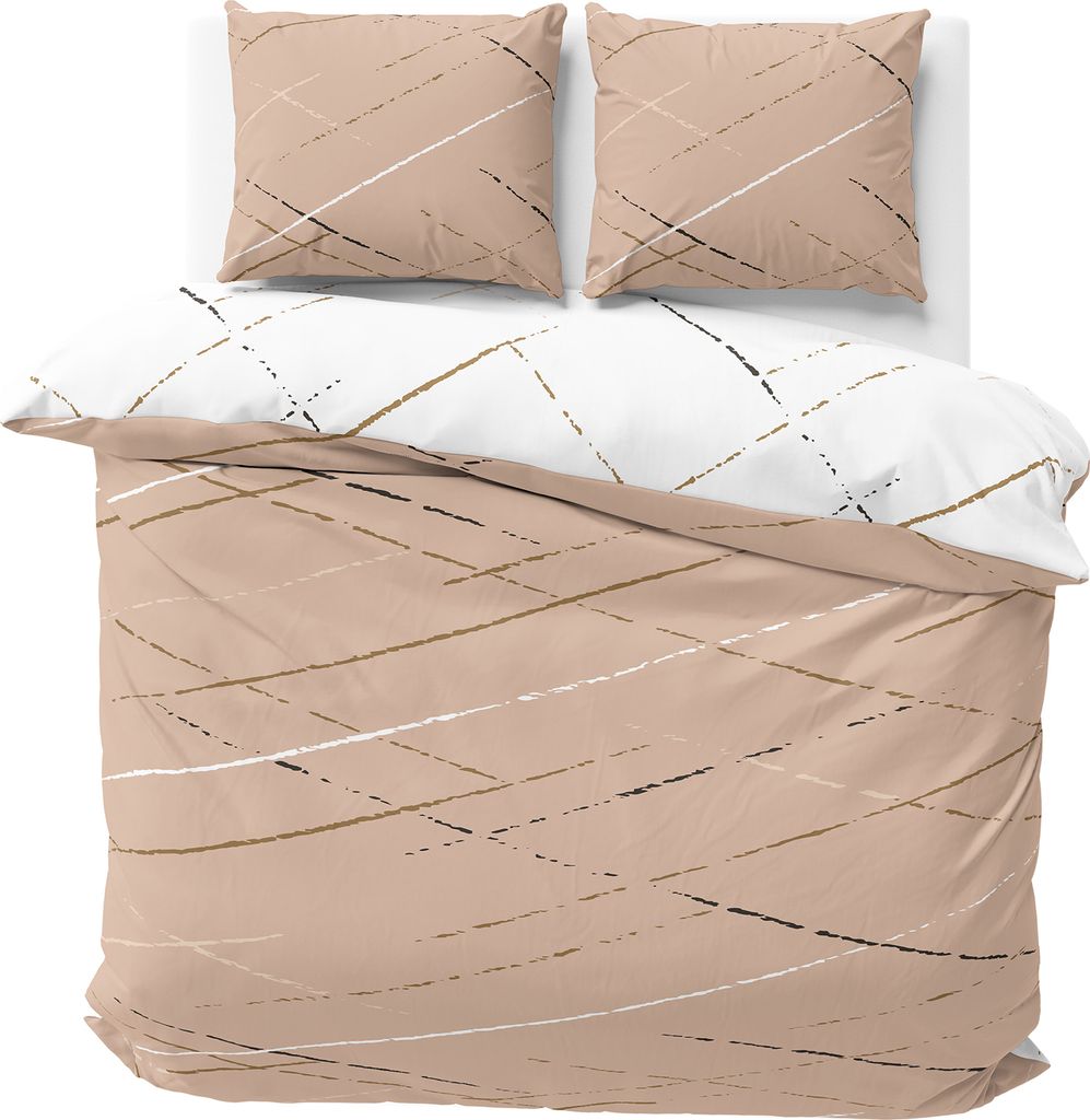 Bettwäsche 200x200 cm Baumwolle Beige Weiß Streifen Bettbezug PolyBaumwolle Wendebettwäsche mit Reißverschluss