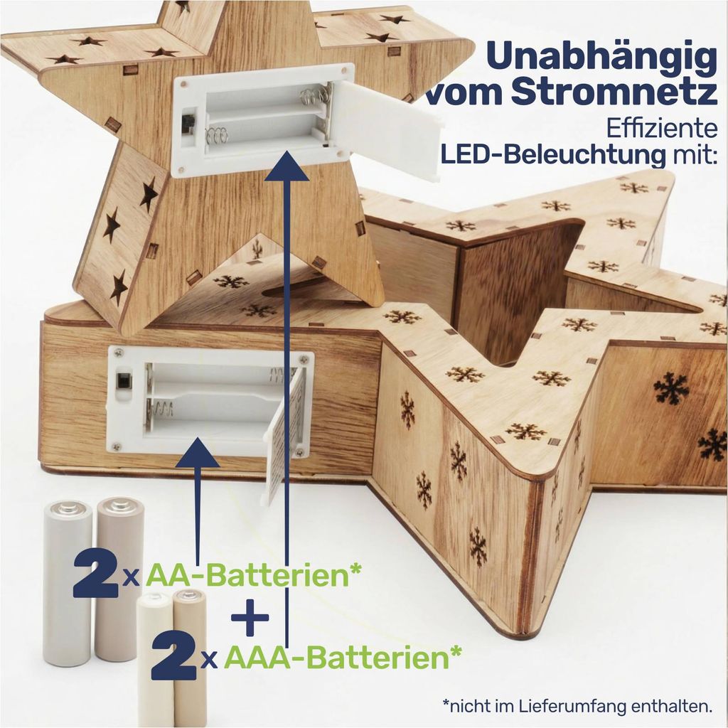 Zwei LED Holzsterne 16 LED Weihnachtsstern Deko