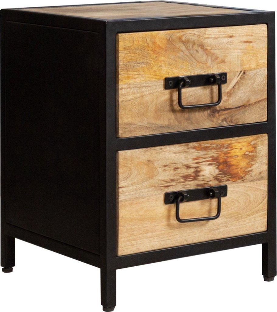 Bolt Edge Nachttisch Retro – Nachttisch aus Mangoholz – Kommode mit Stahlgestell – Braun Schwarz – 35x35x46cm