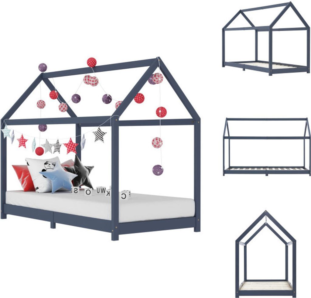 vidaXL Kinder-Bettgestell Grau Massivholz Kiefer 90 x 200 cm - Baby- & Kleinkinderbetten