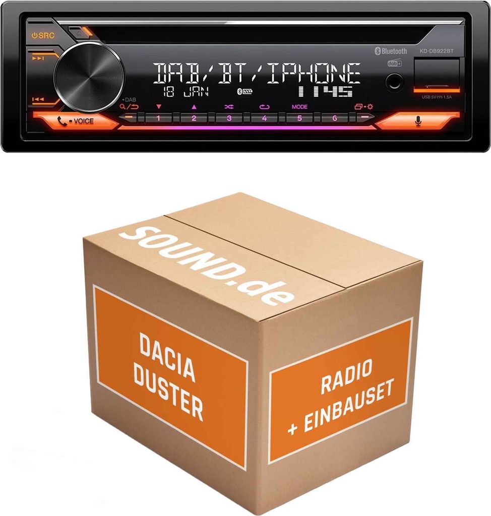 Autoradio Einbaupaket JVC KD-DB922BT passend für Dacia Duster + Blaupunkt Radio mit Display | Bluetooth Telefonieren Audiostreaming