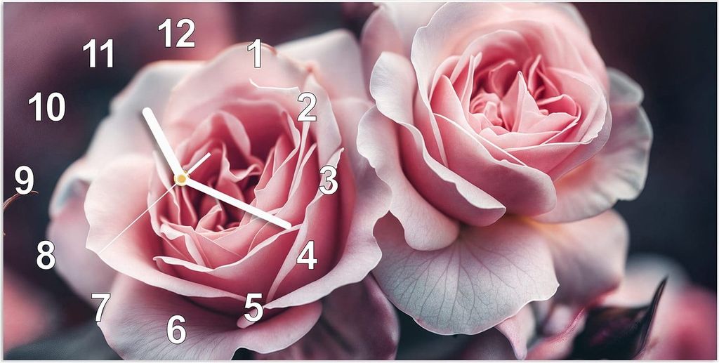 Wanduhr aus Glas mit Motiv Rosenblüten Duo- 60 x 30 cm - inkl. Aufhängesystem