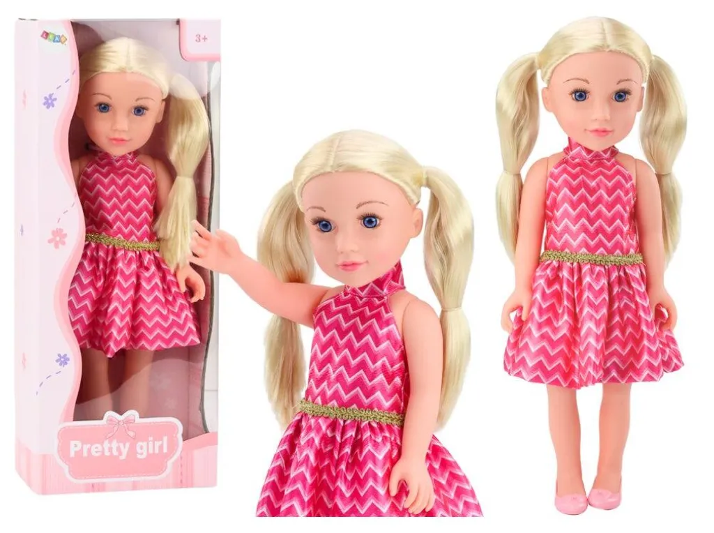 Grande poupée 46cm blonde avec robe rose et queue de cheval élégante