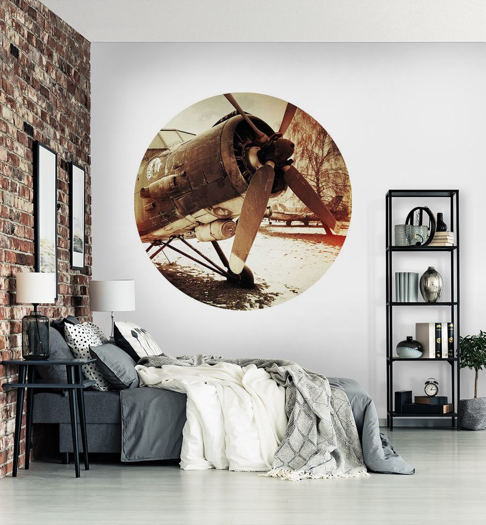 Fototapete Historisches Flugzeug rund, Material:Premium Vlies 150g/qm, Größe Tapete:195cm rund