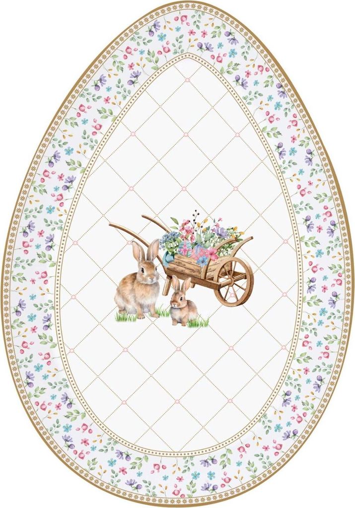 Servierplatte SPRING BLOOM Hasen und Blumen in Eiform Produktbild 