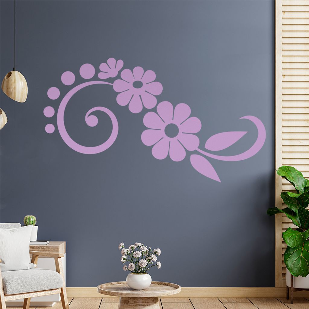 Blume - Linien Punkte Wandtattoo in 6 Größen - Wandaufkleber Wall Sticker - Dekoration, Küche, Wohnzimmer, Schlafzimmer, Badezimmer