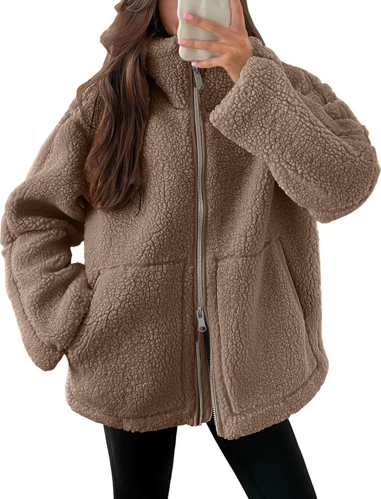 ASKSA Damen Teddy Fleece Jacke Warme Flanell Jacke Dicke Produktbild 1