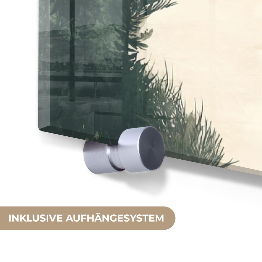 MuchoWow Glasbilder - Bilder auf Wandbild - Foto auf Glas Pfad - Bäume - Wald - Illustration 80x120 cm Wanddekoration aus Glas - Acrylglasbild - A...