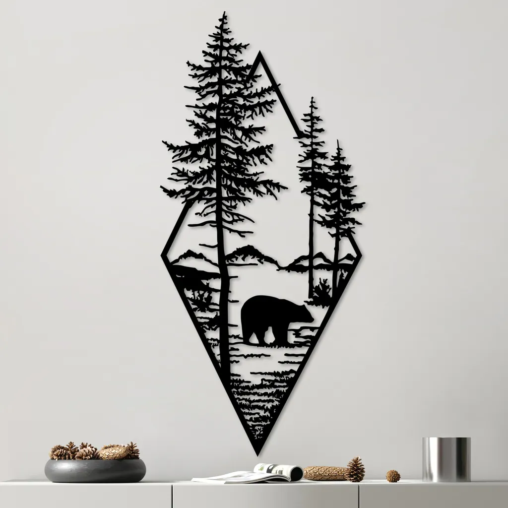 Wallity, Orso - Nero v2, Accessorio decorativo da parete in metallo, Nero, 100 % METALLO, 39 x 85 cm - 1