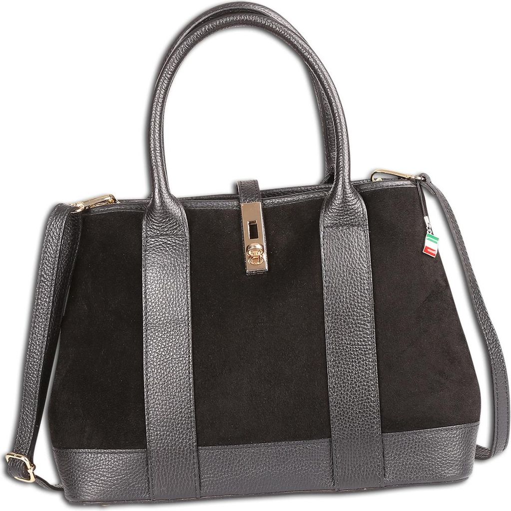 Florence Damen Leder Schultertasche Wildleder Tasche schwarz OTF186S1