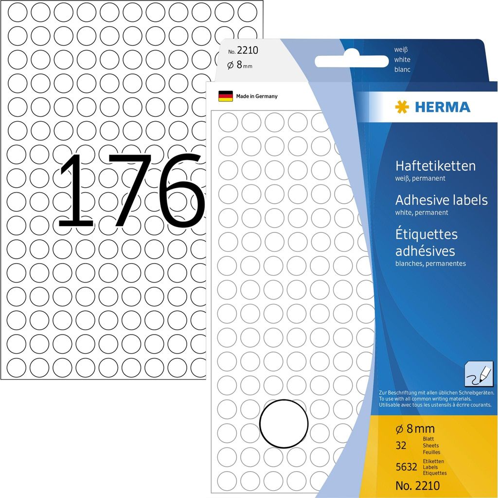 Vielzwecketiketten weiß Ø 8 mm rund Papier matt 5632 St.