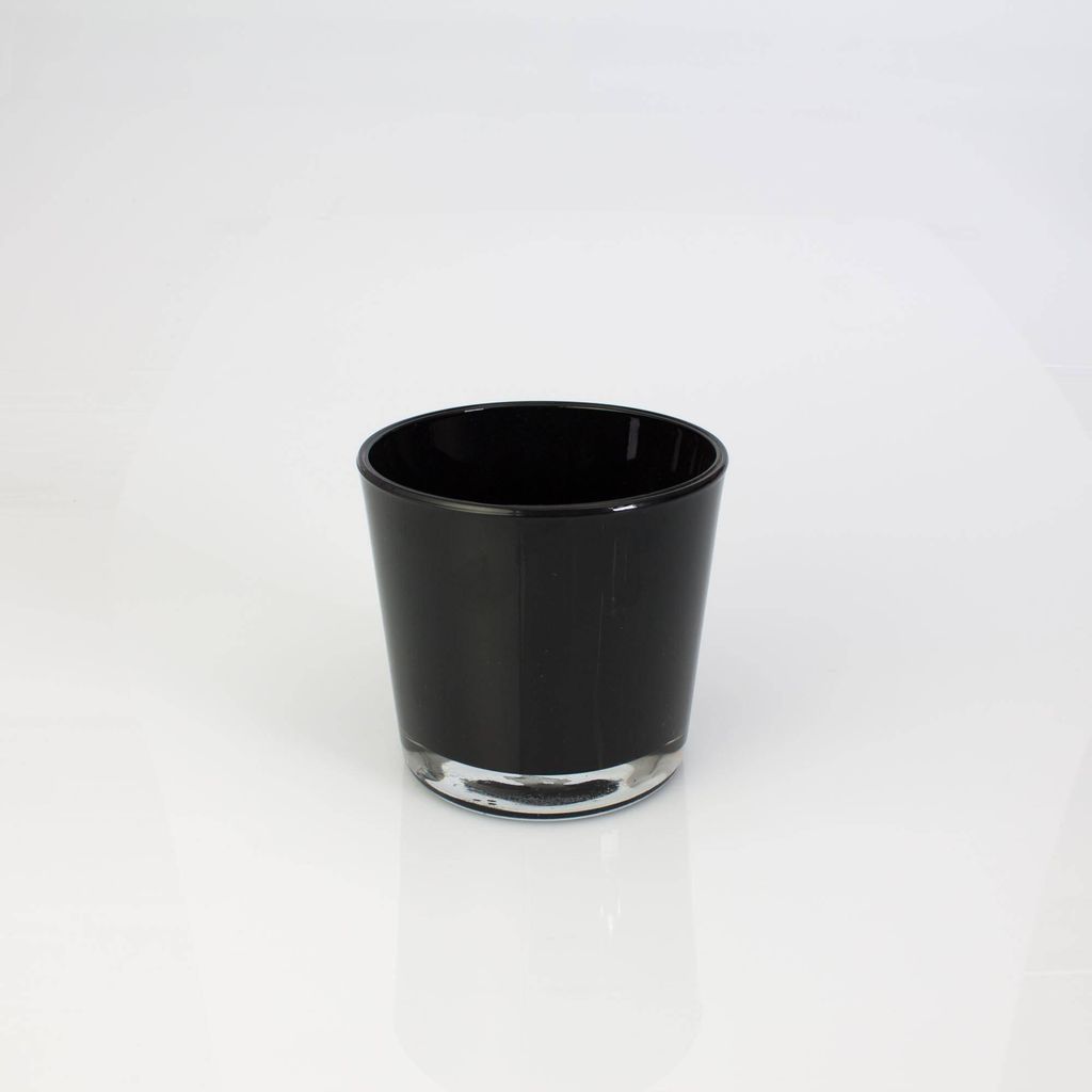 INNA-Glas Kleine Glasvase - Windlicht Alena, schwarz, 10,5cm, Ø 11,5cm - Blumentopf - Tisch Glasvase