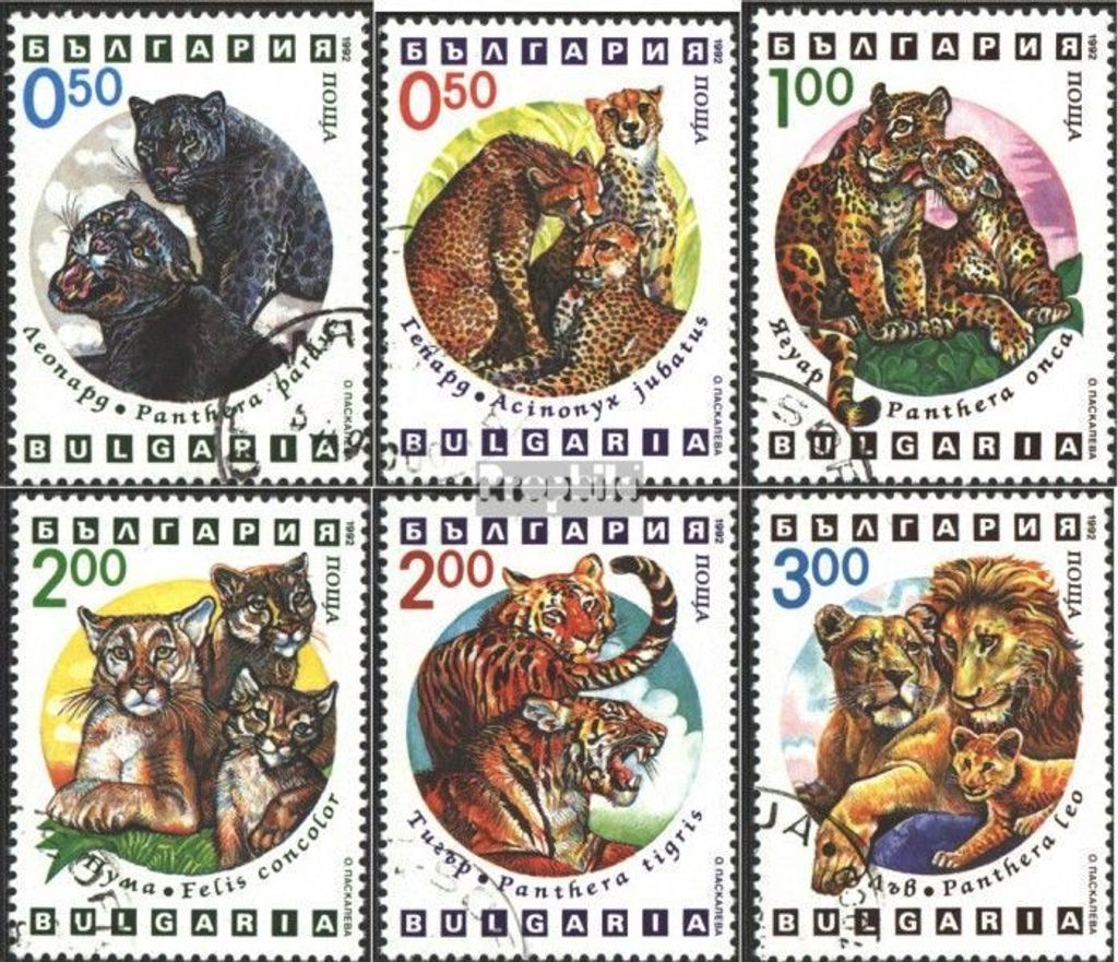 Briefmarken Bulgarien 1992 Mi 4020-4025 (kompl.Ausg.) gestempelt Raubtiere