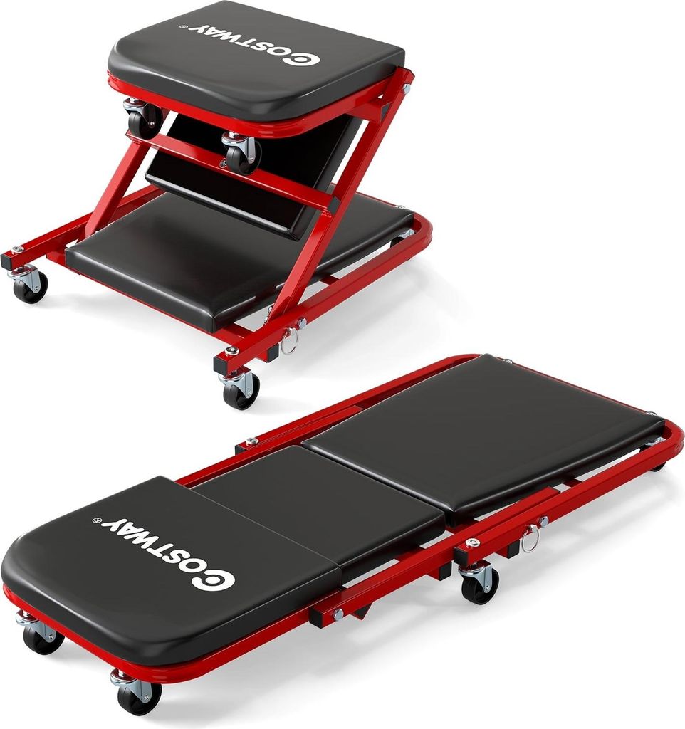 2-in-1 Werkstatt-Rollstuhl, Tragkraft 150 kg, Schwarz