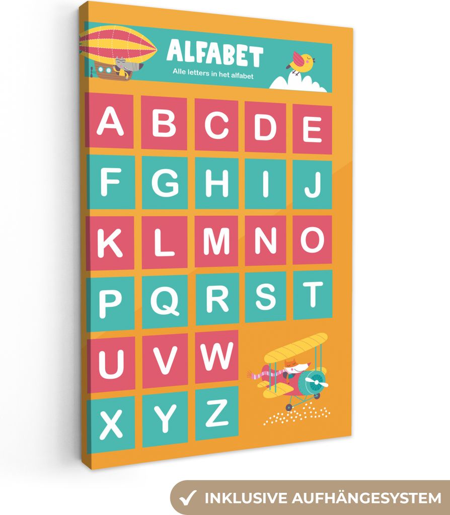 OneMillionCanvasses - Leinwandbilder - 90x140 cm, Kinderzimmer - Alphabet - Buchstaben - Mädchen - Jungen - Kinder, Wandbilder Kunstdruck Wandde...